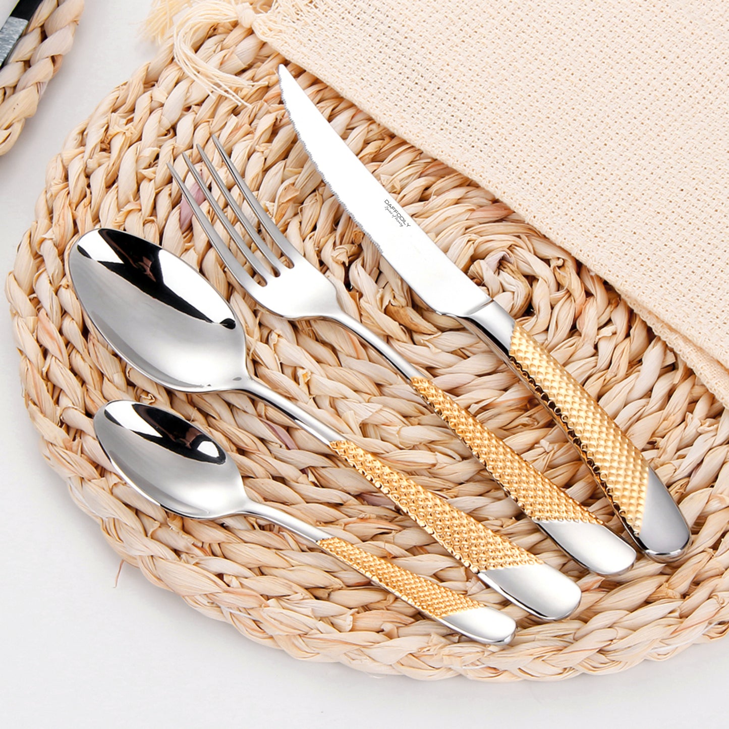 Elegant gold cutlery set for a luxurious dining experience