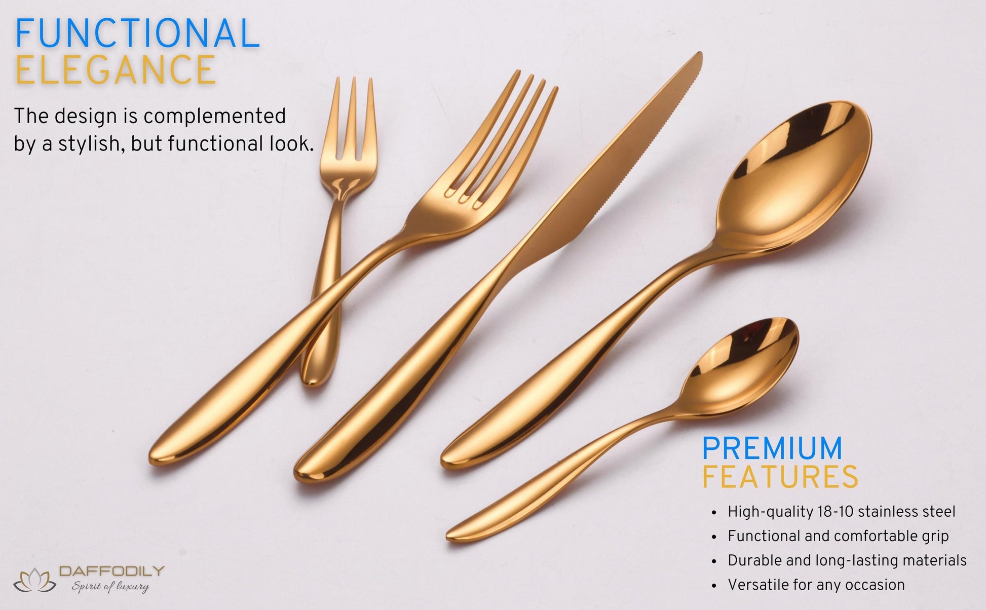 Talin Cutlery Set - Gold, Silver, Rose Gold Stainless Steel Silverware