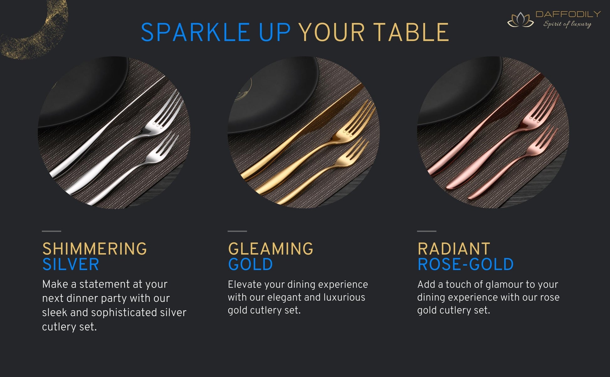 L'océan's luxurious cutlery collection with various color options
